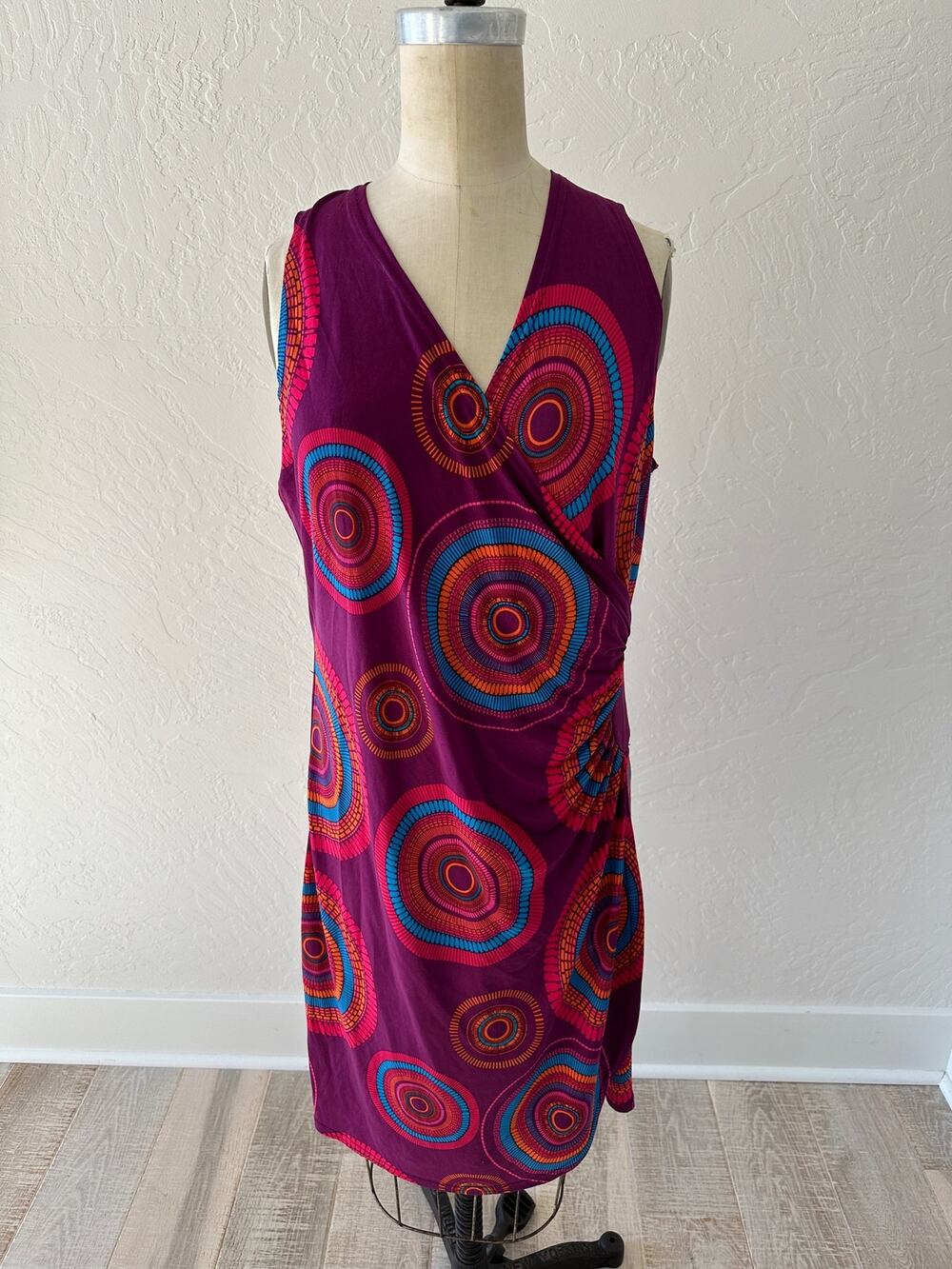 COLINE | Womens Faux Wrap Shift Dress Art to Wear NEW XL Sleeveless Boho Mandala
